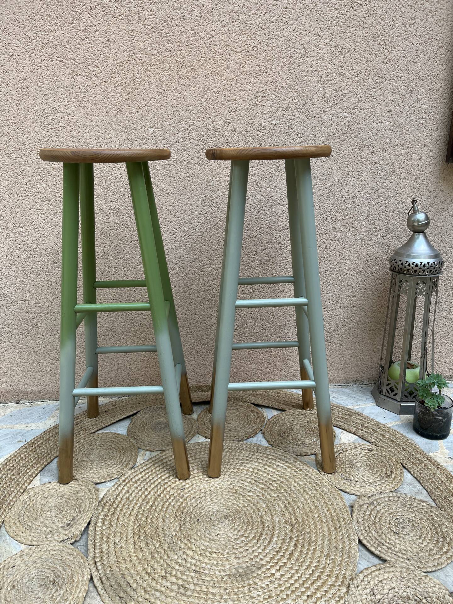 Pair of pine bistro stools