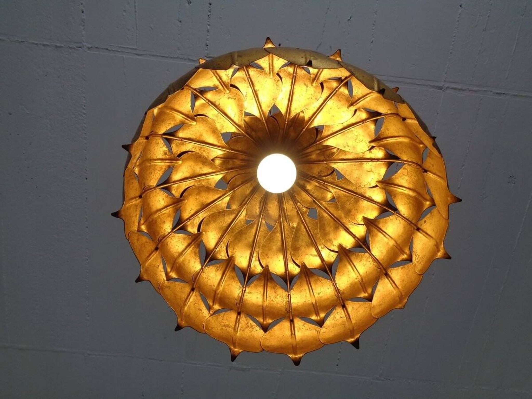 Large French Brass Lotus Ceiling Lamp, 1940s