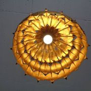 Large French Brass Lotus Ceiling Lamp, 1940s