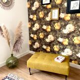 Bench, rectangular, mottled mustard fabric