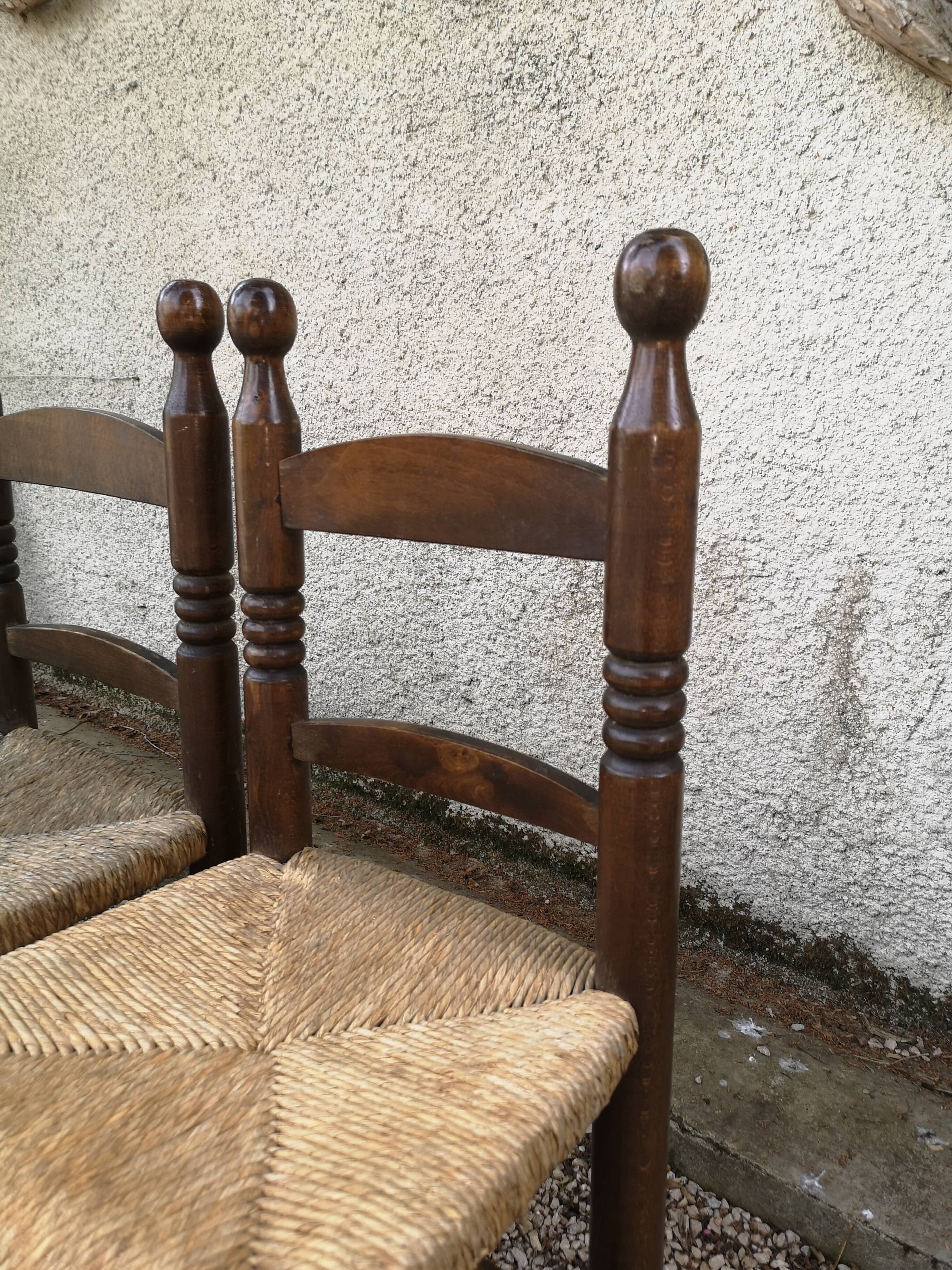 Set of 4 chairs in solid oak and straw