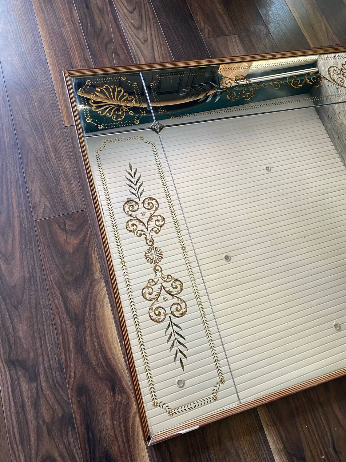 Large 1950 Venetian mirror with wooden frame