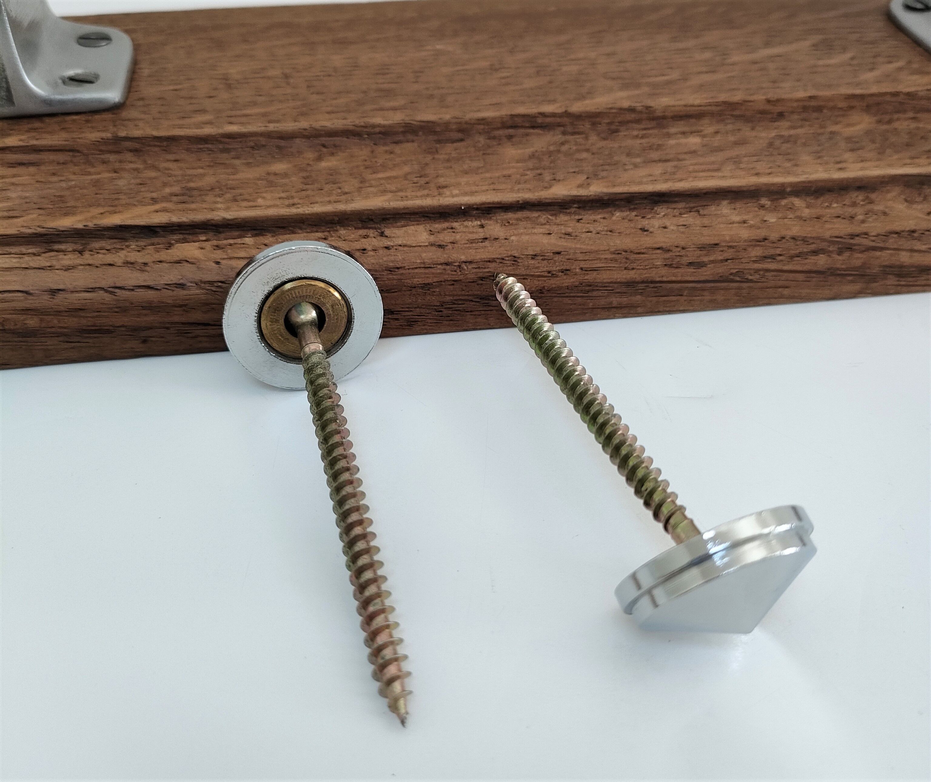 Patinated solid oak coat rack and vintage aluminum hooks