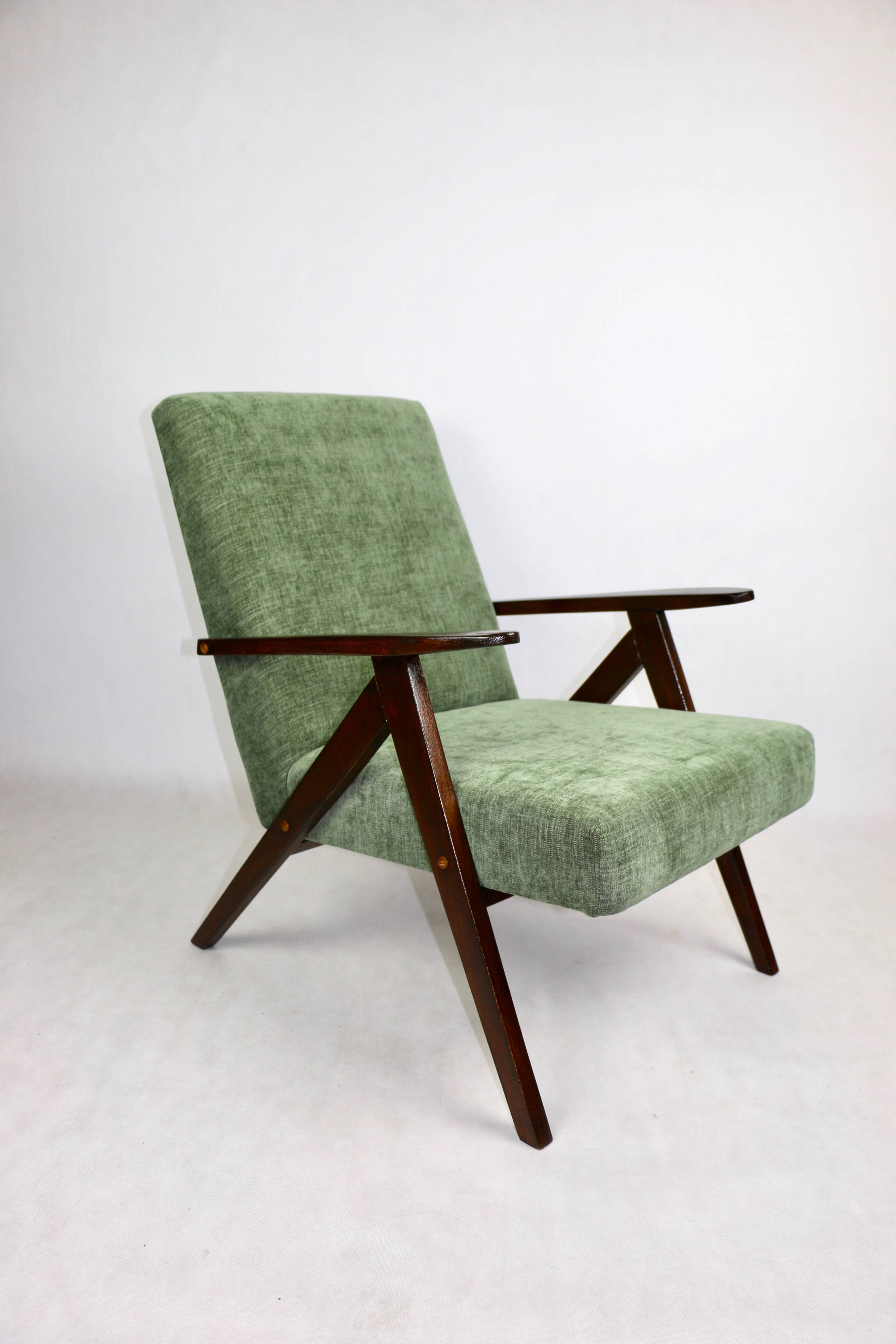 Fauteuil vintage vert olive modèle B-310, années 1970