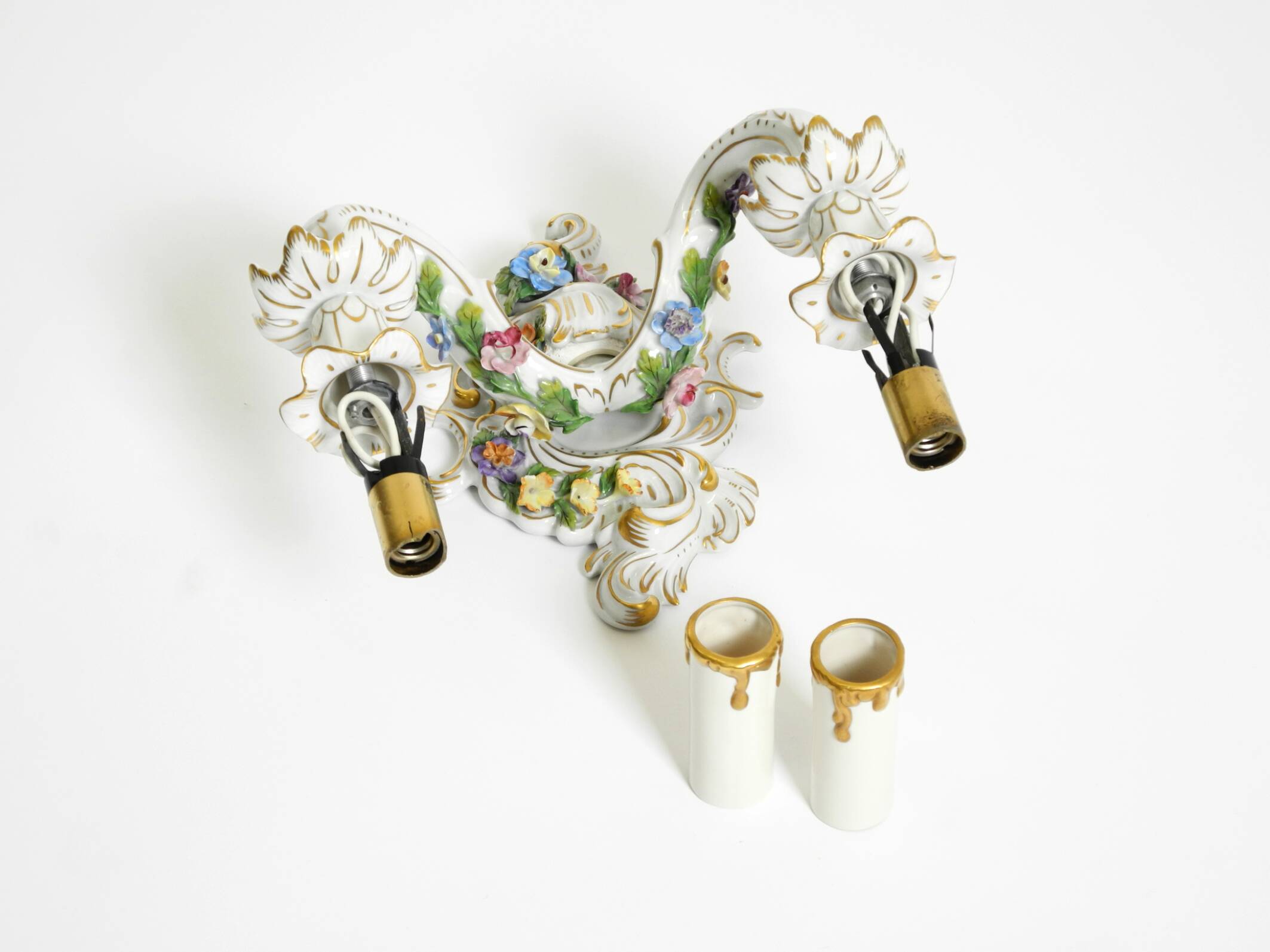 Beautiful hand-painted Mid Century porcelain wall lamp