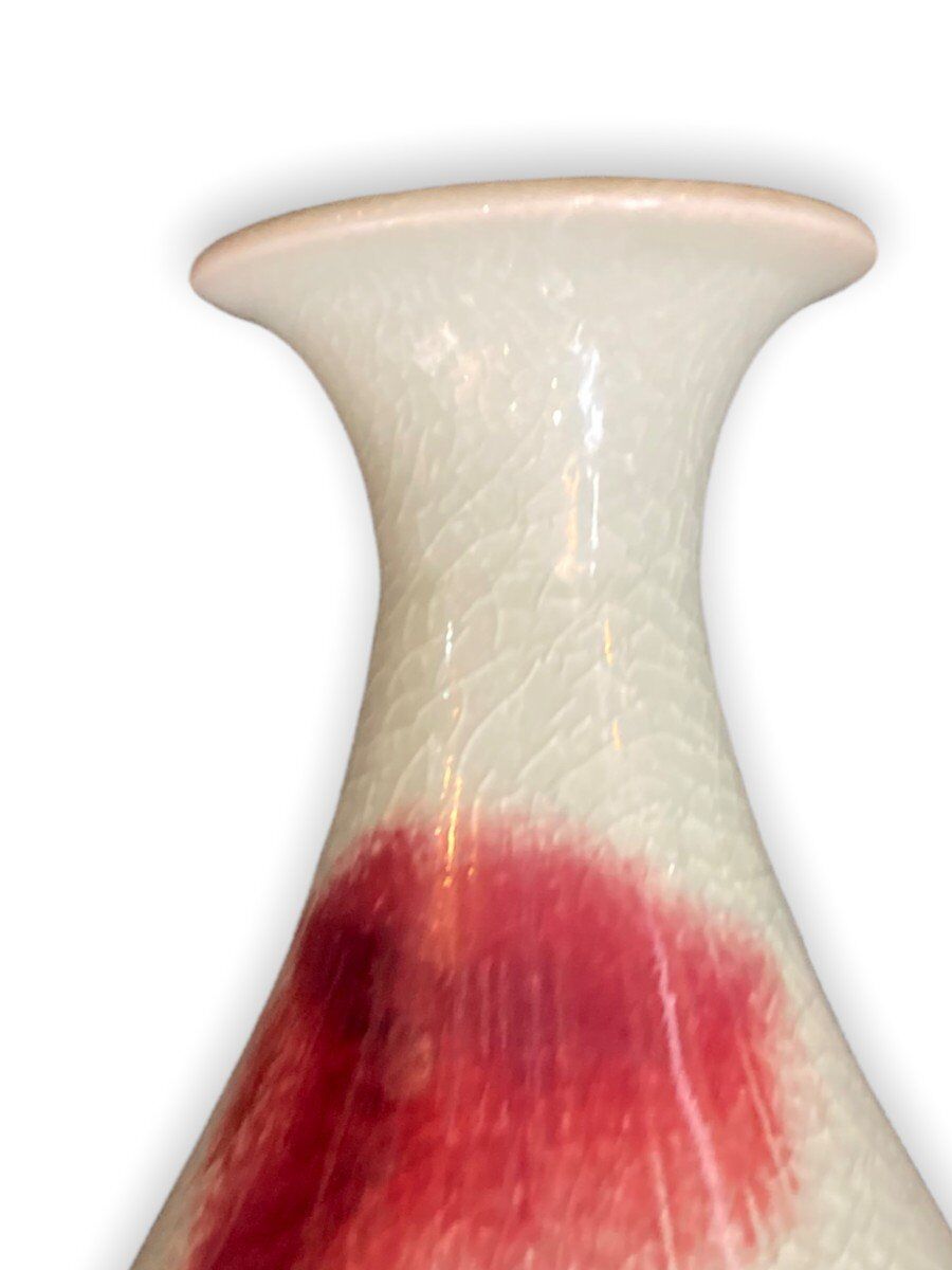 Large baluster vase in Chinese cracked ceramic Pigeon blood and celadon
