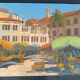 Original oil painting, Provençal market in Nice, France, Grether, 1948