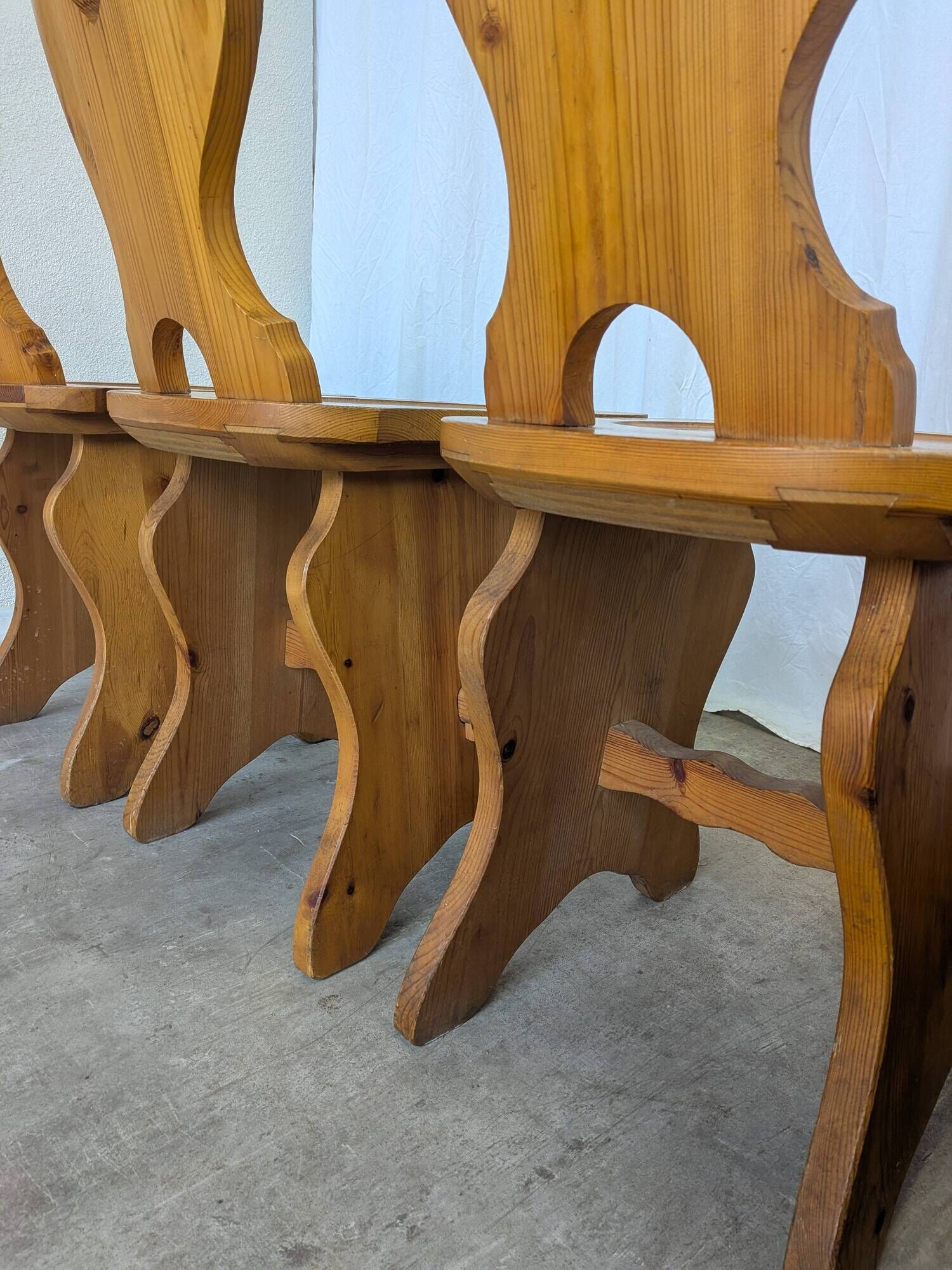 Vintage Alpine Wooden Chairs (Set of 4) Heart Cut-Out