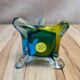 Vintage glass vase in blue and yellow Murano style.