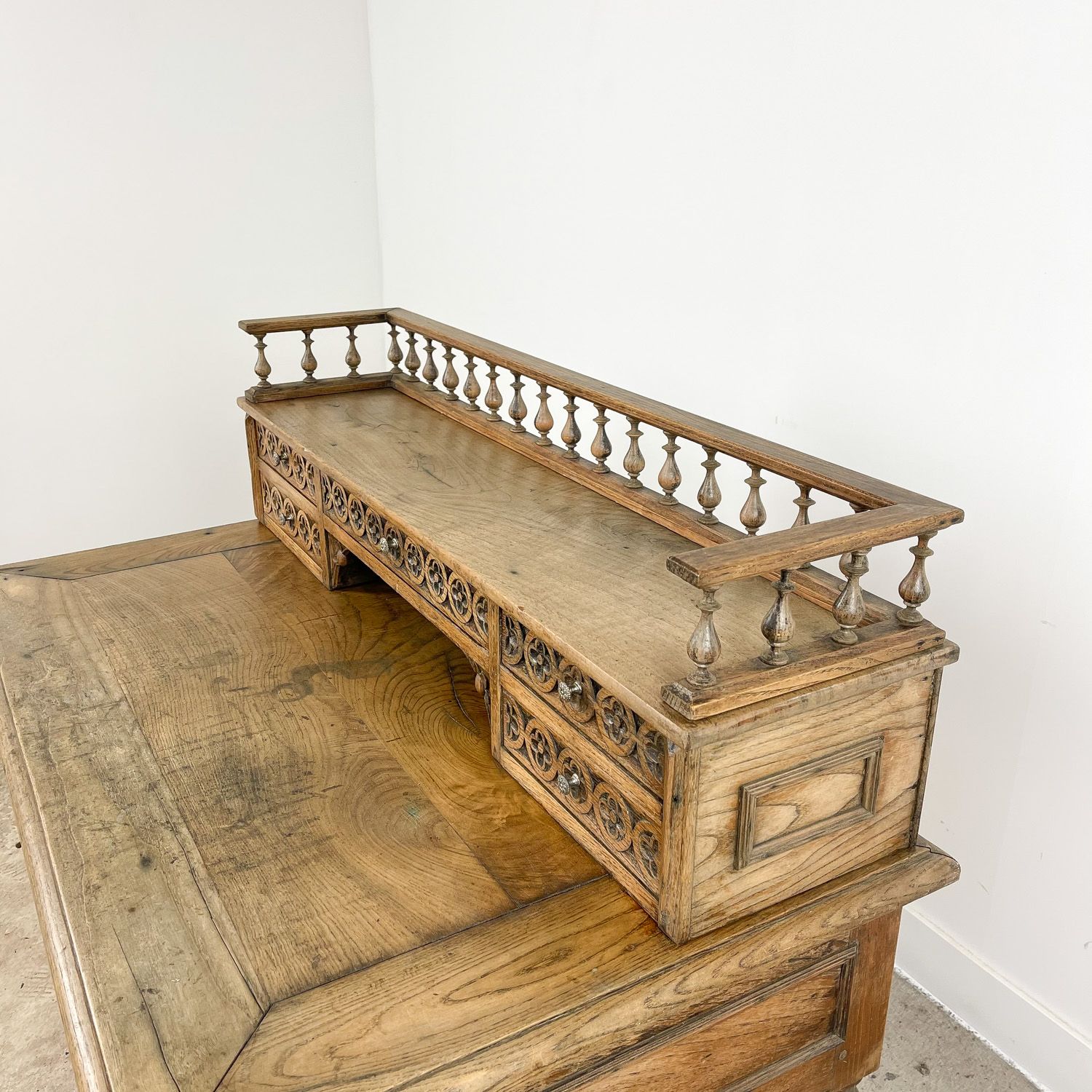 Antique carved oak breton desk France 19th century