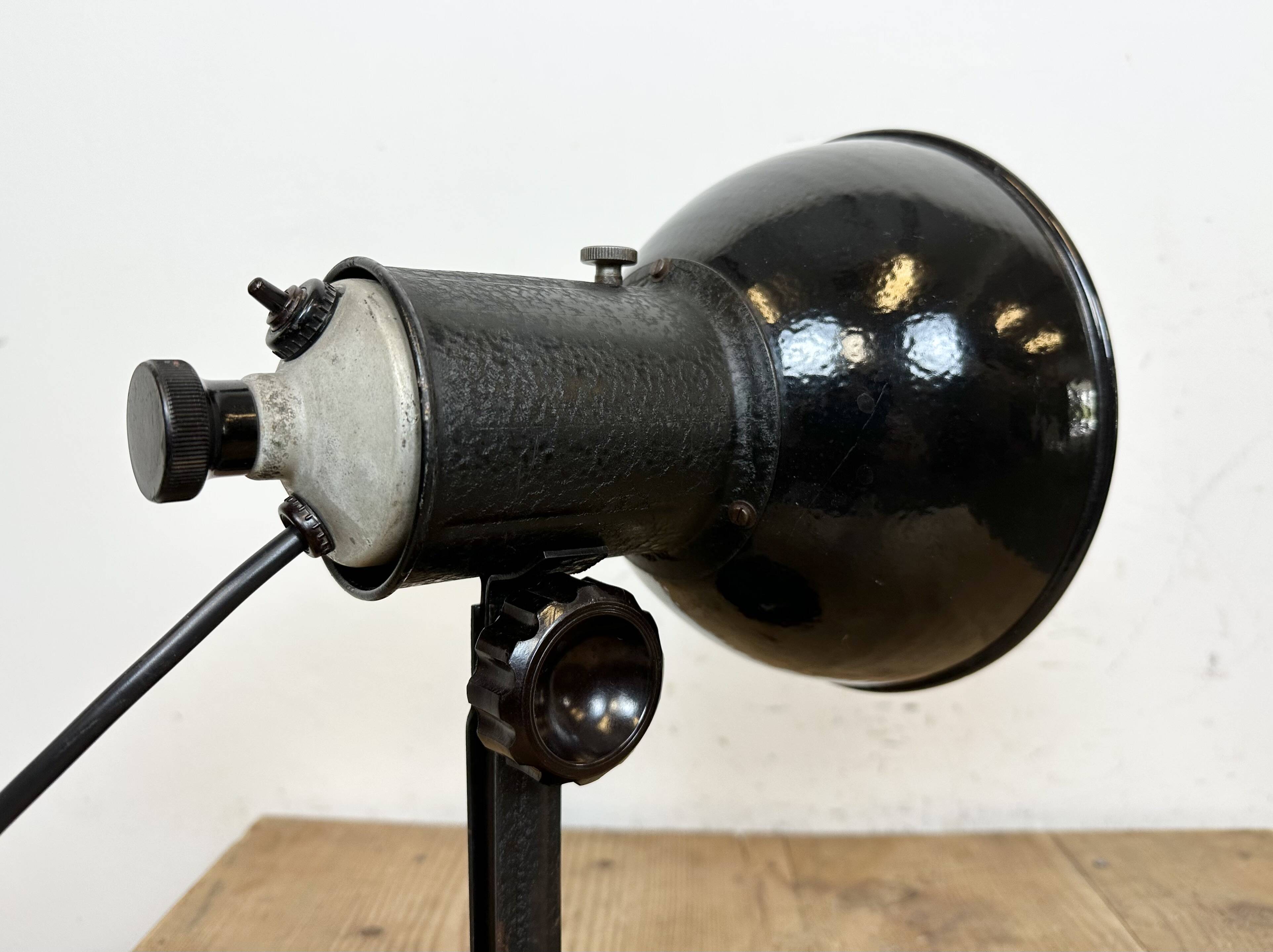 Vintage black enamel table photo lamp, 1950s