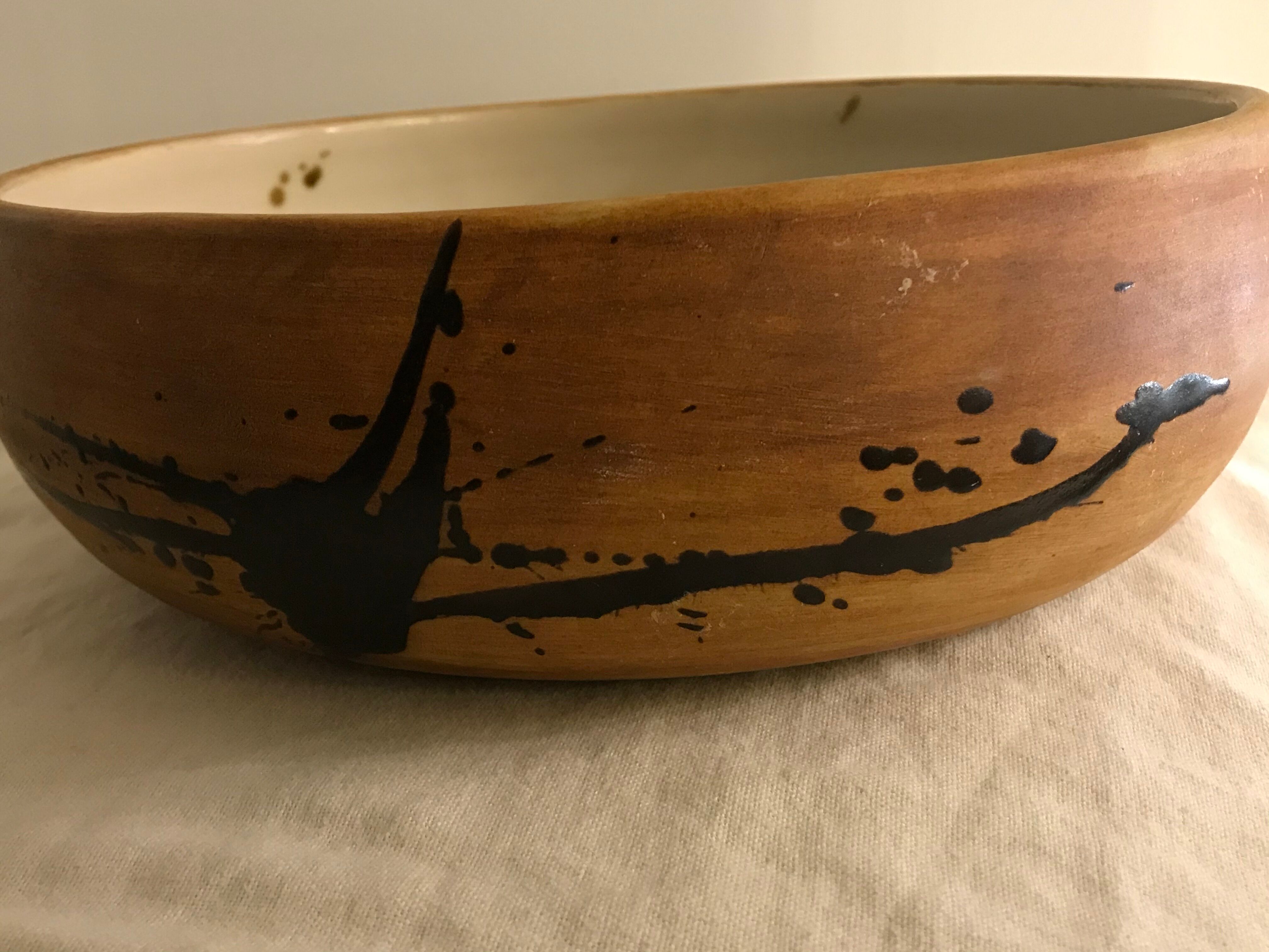 Saladier or serving dish in enamelled sandstone La Poterie de la Colombe