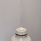 Suspension in white opaline with chrome trim, France circa 1970.