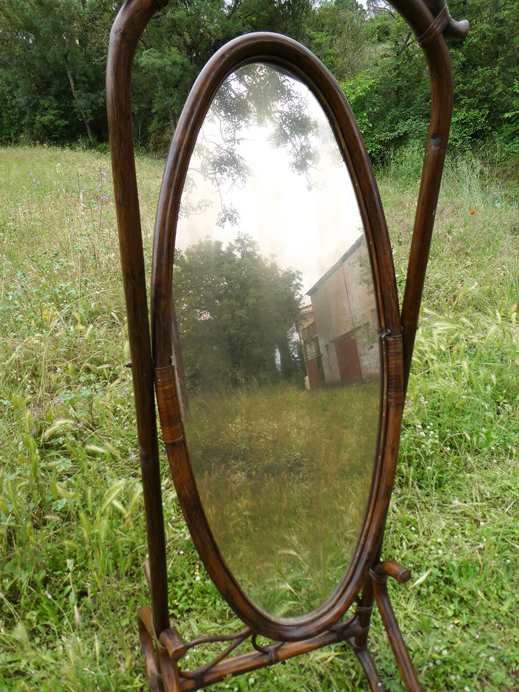 Vintage rattan psychedelic mirror 175x56cm