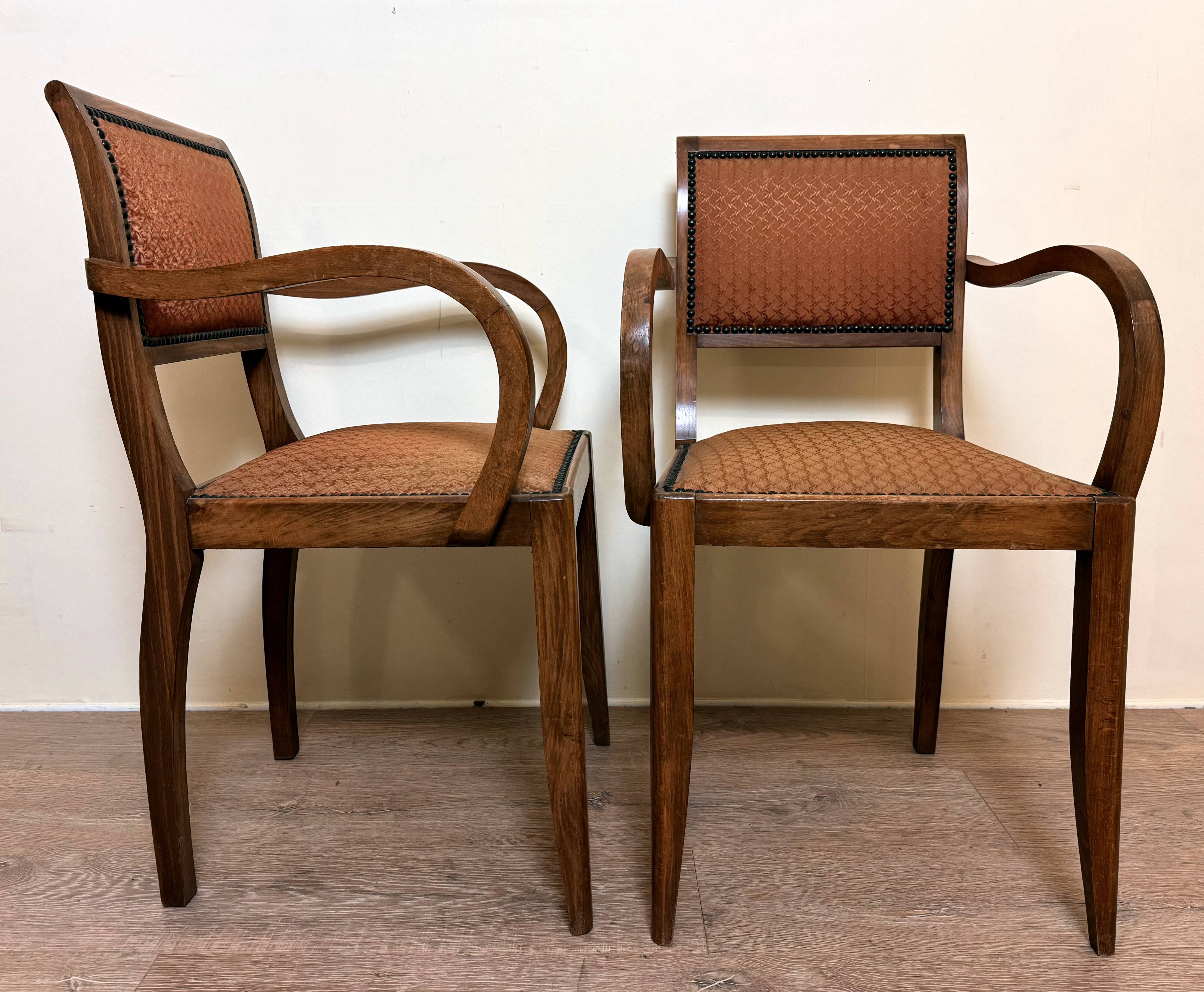 Pair of bridge armchairs art deco period in walnut circa 1940