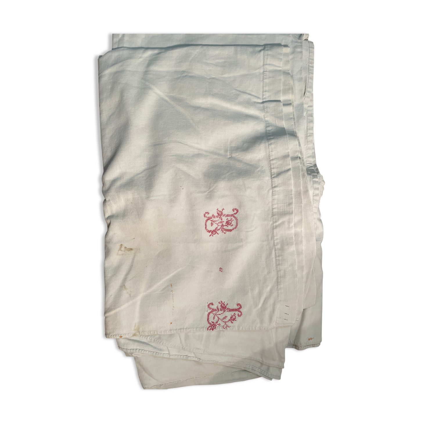 Antique sheet in embroidered hemp linen