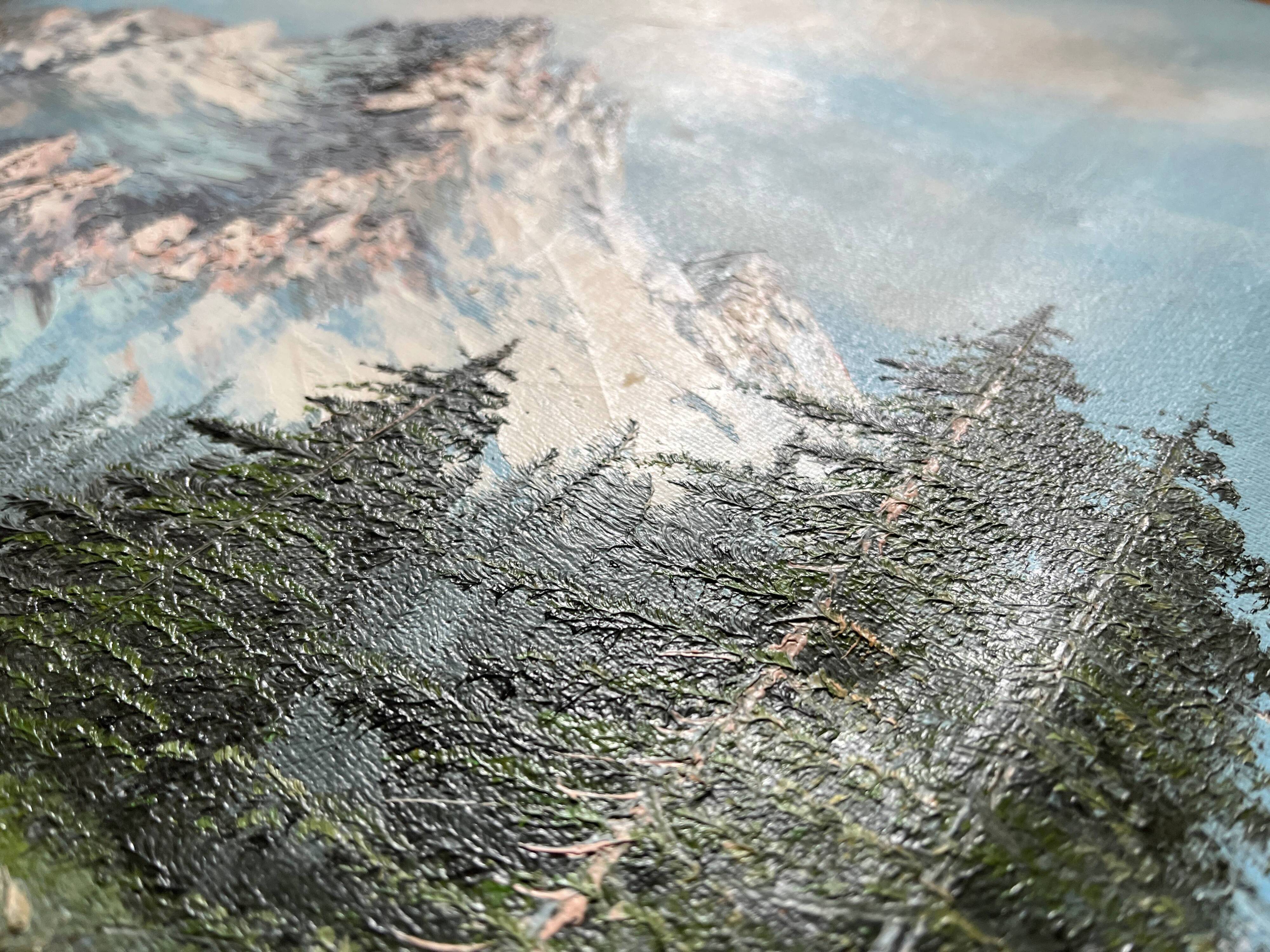 HST painting "Snowy Mountain Landscape" by Ken Bowman (born 1937)