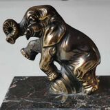 Art Deco Elephant Bookends. In regula on a black veined marble base. Rare model