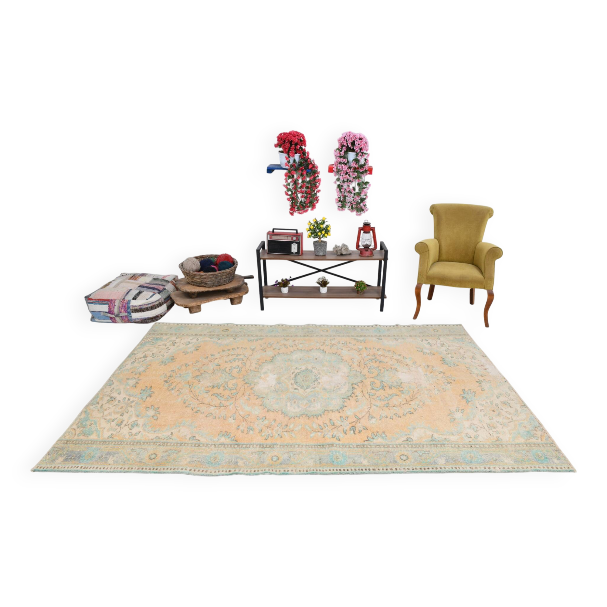 6x9 Pale Orange Oriental Vintage Rug 182x270Cm SK 21429