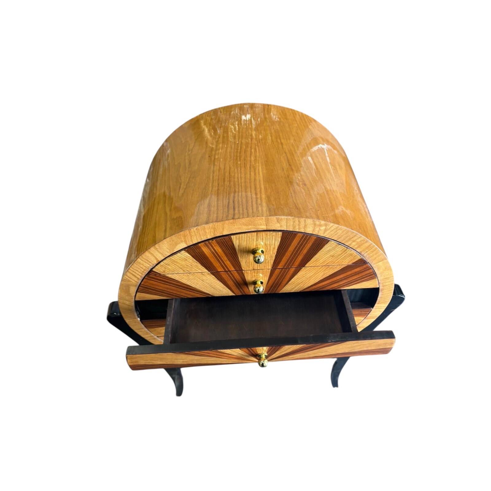 Commode artisanale de style Art déco en palissandre et loupe d’orme