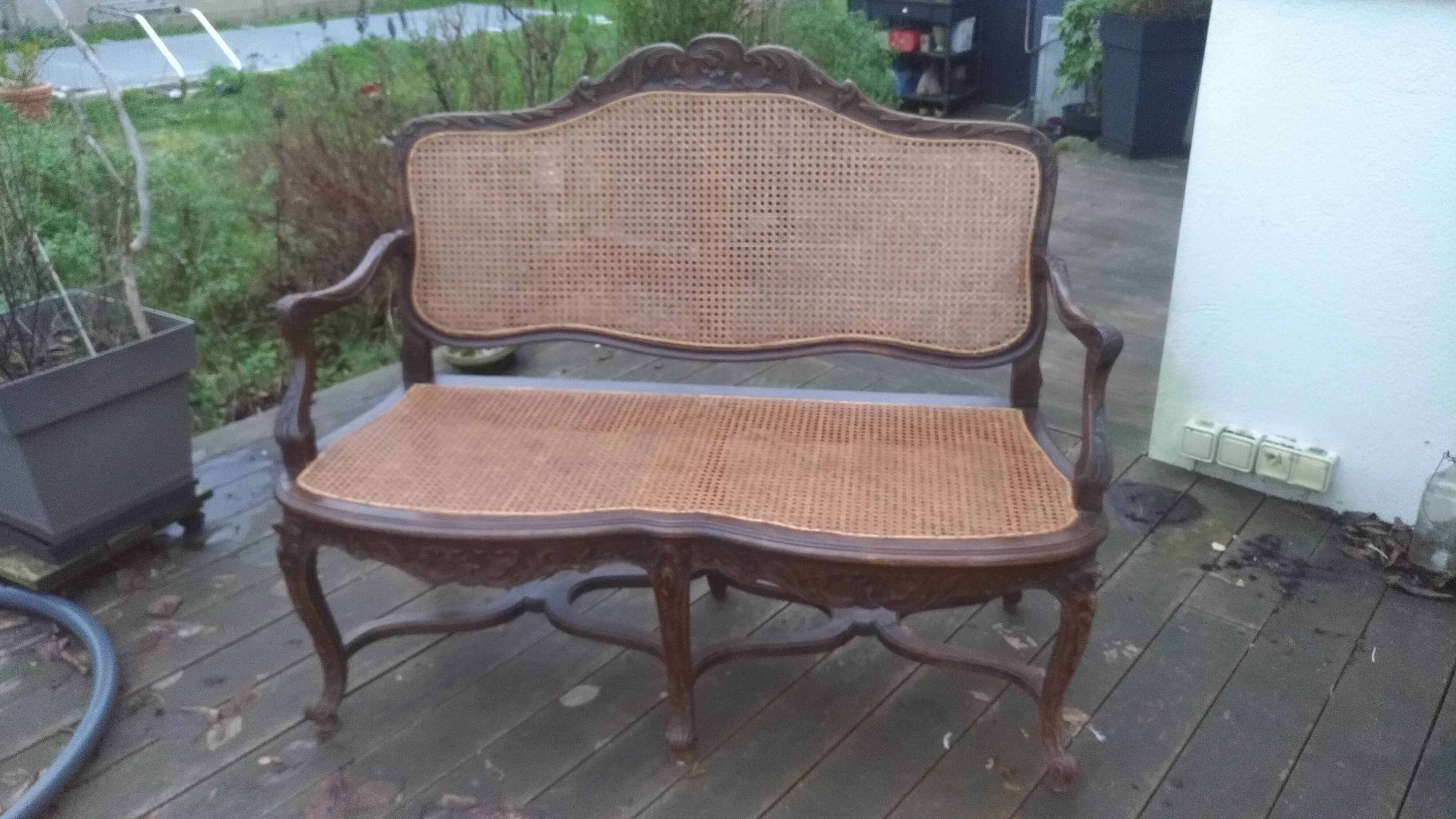 19th century louis xv style bench in wood and canework