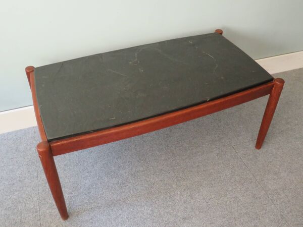 table basse scandinave teck et ardoise 1970