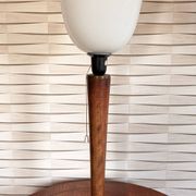 Vintage Unilux lamp in wood and opal glass, Scandinavian style.
