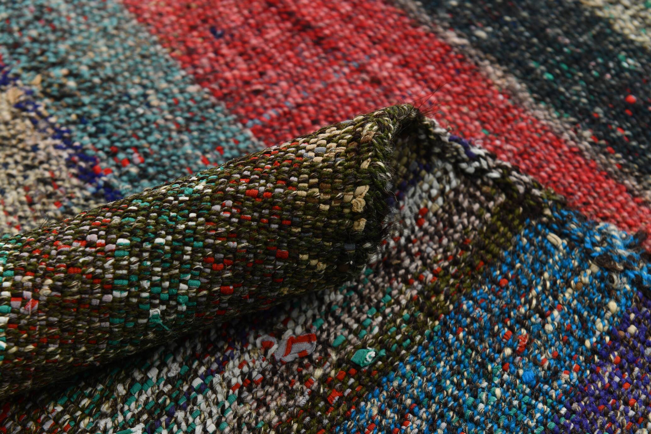 Kilim Red Brown Striped Pattern Vintage Kilim Rug, 93x232Cm