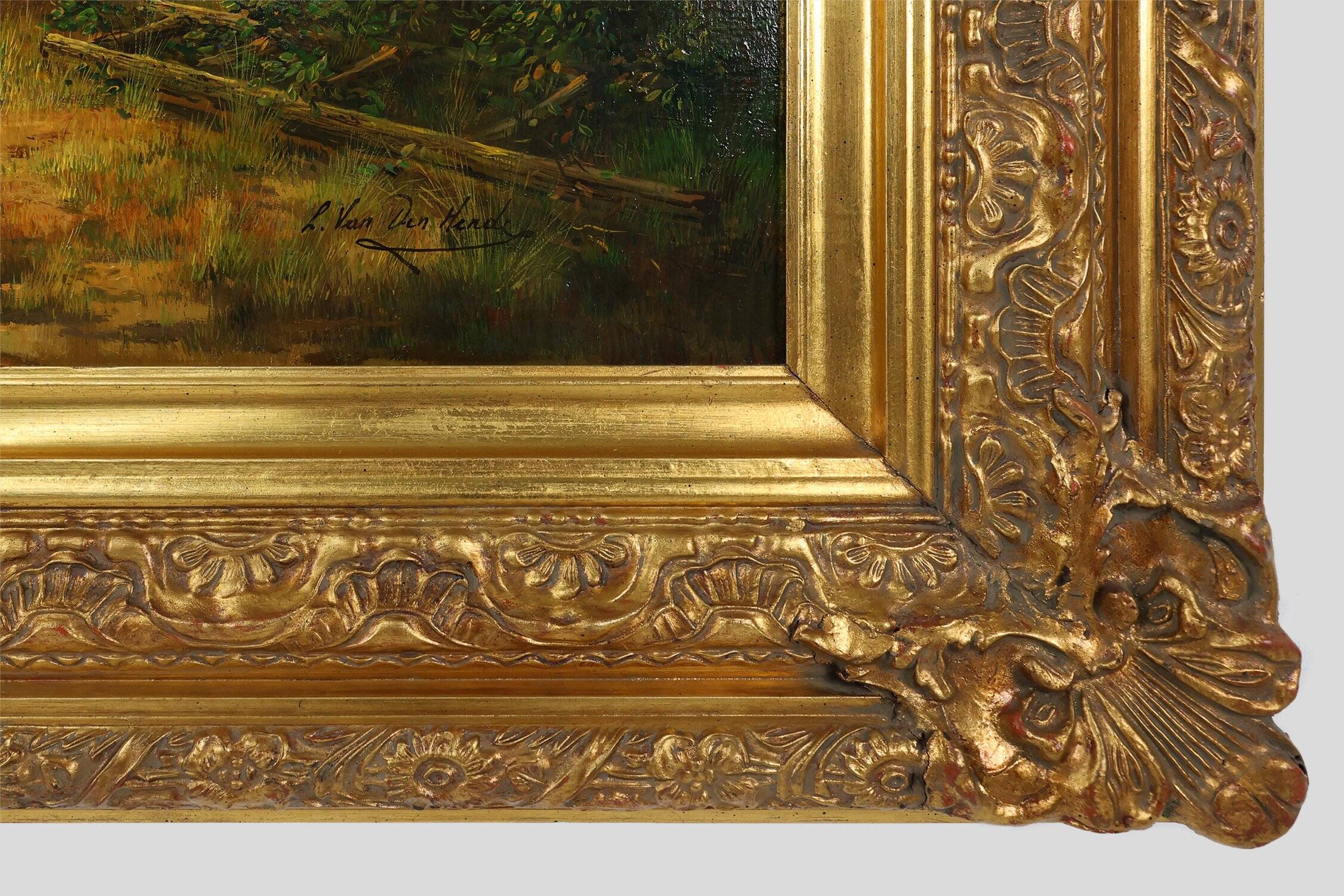 Belgian Artist, Farm Scene, 20th Century, Large Oil on Canvas, Framed