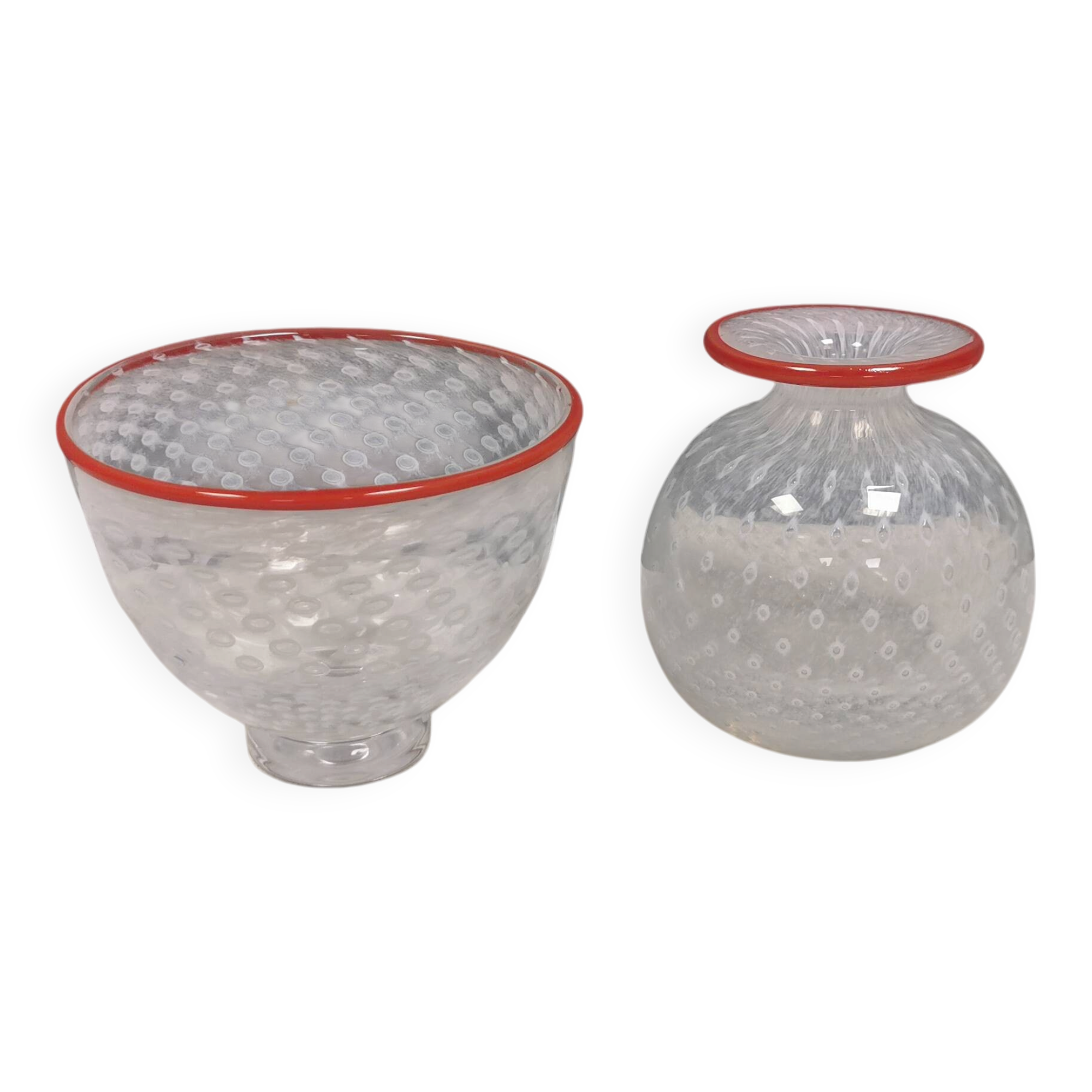 Glass vase and bowl by Bertil Vallien for Kosta Boda, Sweden 1982