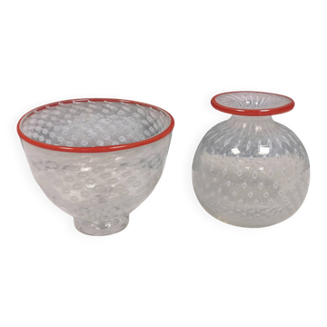 Glass vase and bowl by Bertil Vallien for Kosta Boda, Sweden 1982