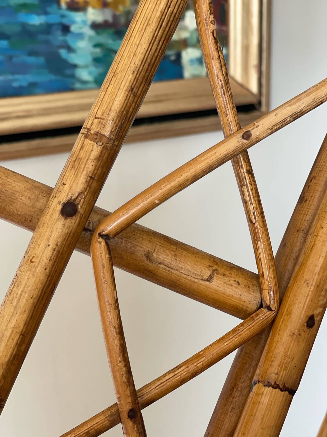 1960s rattan wall hook shelf