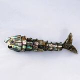Articulated abalone shell and brass fish bottle opener, Mexico, 1980s, 17 cm