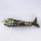 Ouvre-bouteille en forme de poisson en laiton avec coquille d'ormeau articulée, Mexique, années 1980, 17 cm