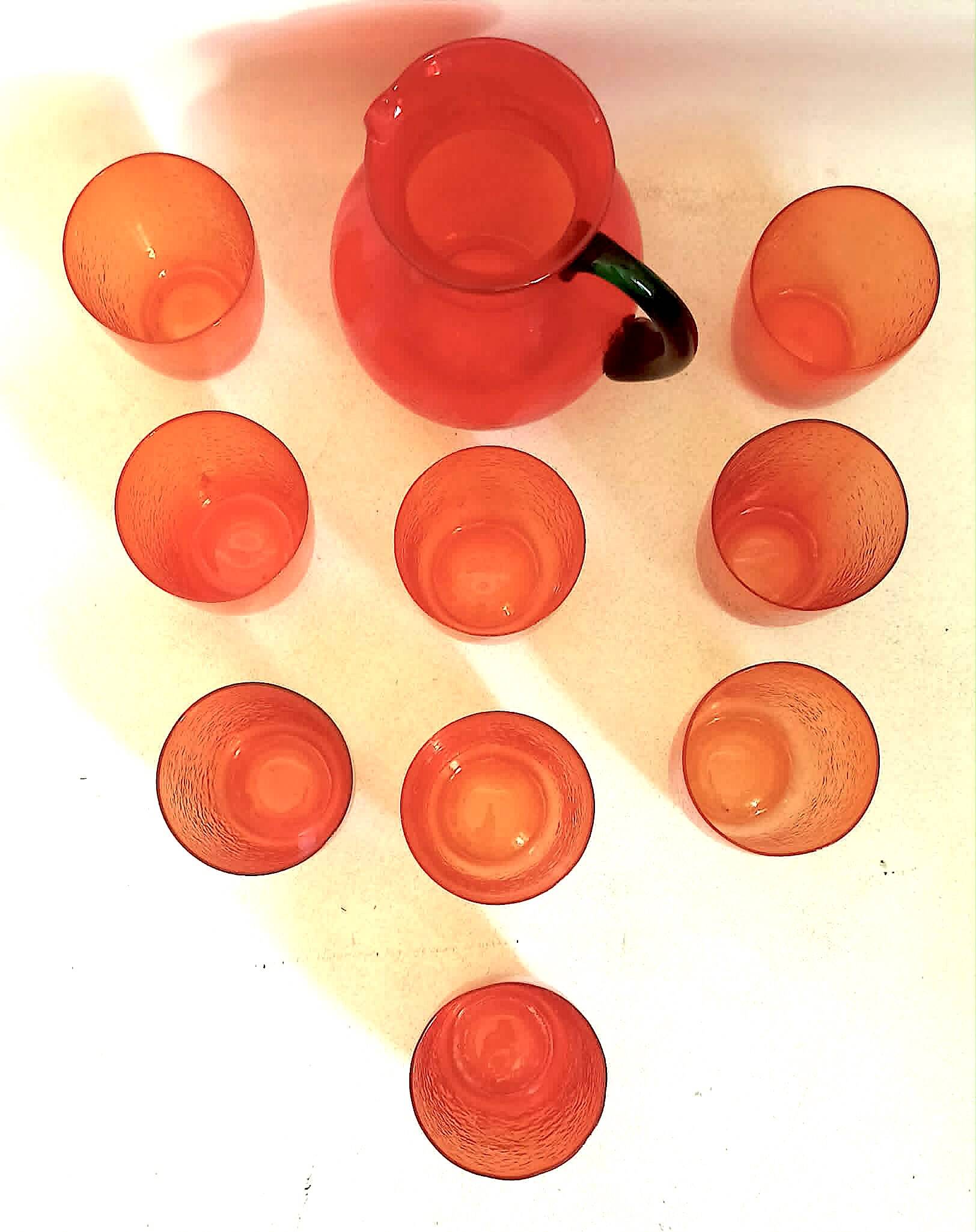 Service à orangeade 9 verres et 1 pichet Années 60