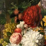Peter Brooks. Huge still life with flowers and fruits. Oil on canvas 20th century. 2.2m x 1.7m