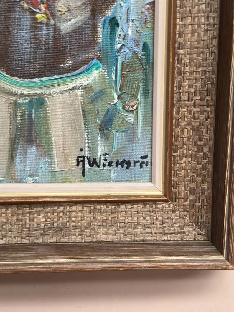 Original Swedish Oil on Canvas – “Friends” by A. Wickgren – Vintage & Framed