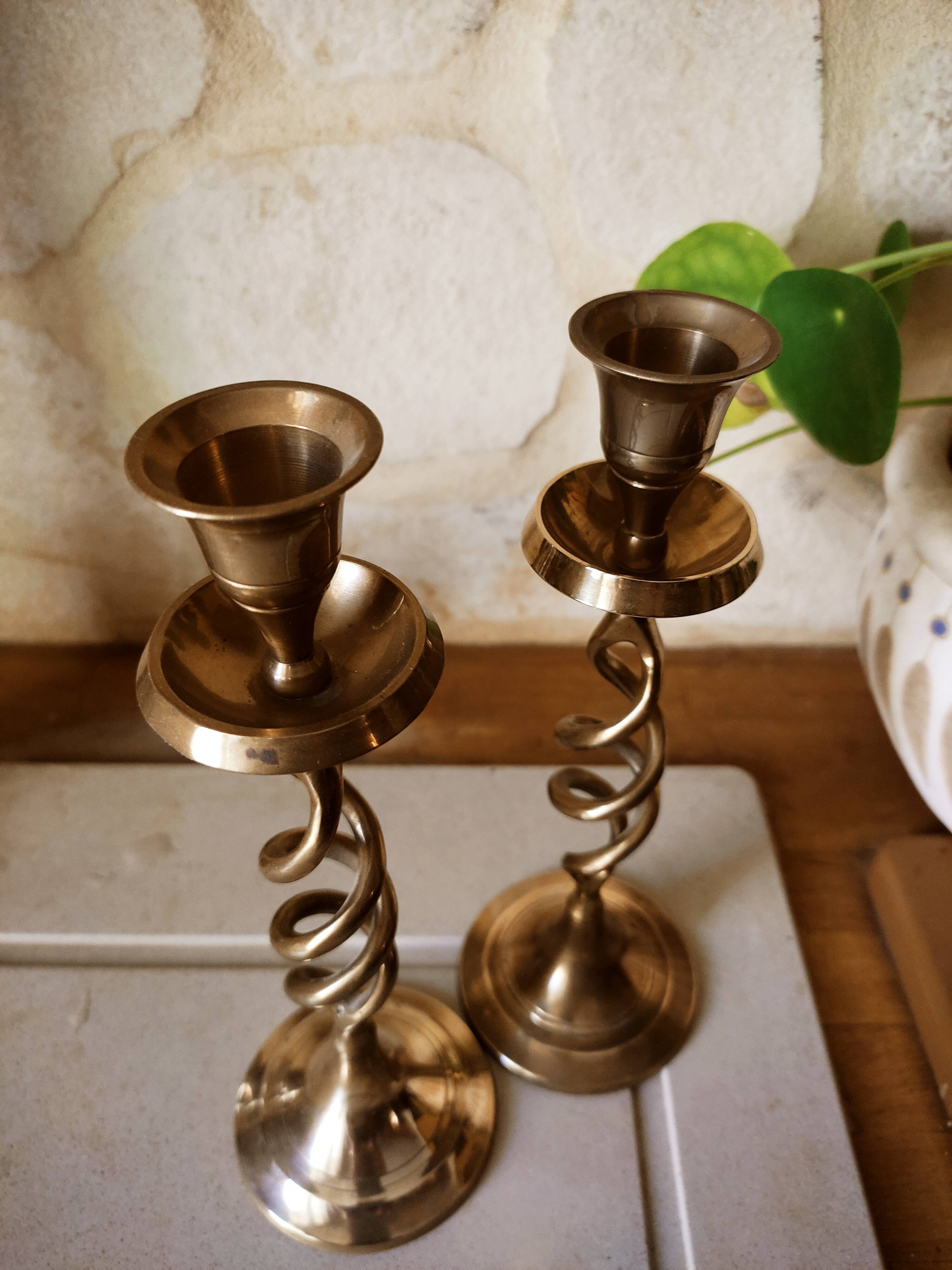 Set of 2 Scandinavian brass candle holders