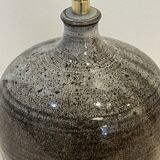 XXL Vintage stoneware lamp base signed brown raffia lampshade 1970
