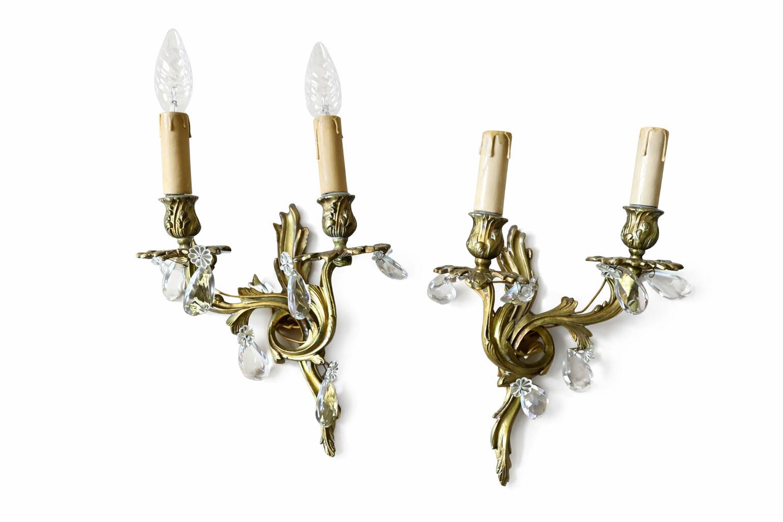 Pair of wall sconces with pendants – Louis XV / Rococo style – Metal