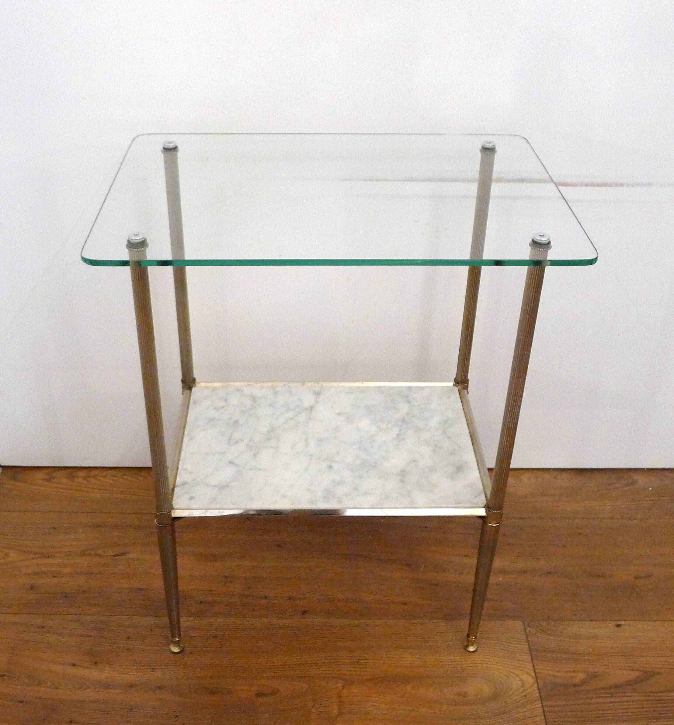 Small Regency-style side table, gold, glass & marble, 1970s.