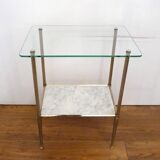 Small Regency-style side table, gold, glass & marble, 1970s.