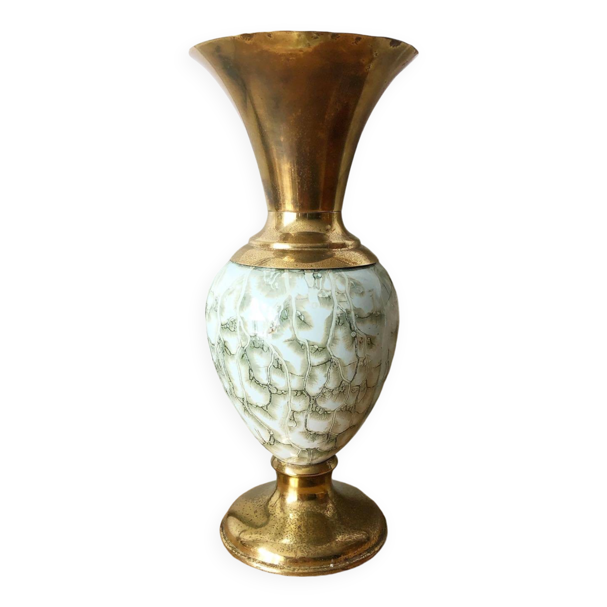 Vintage gold metal and ceramic vase