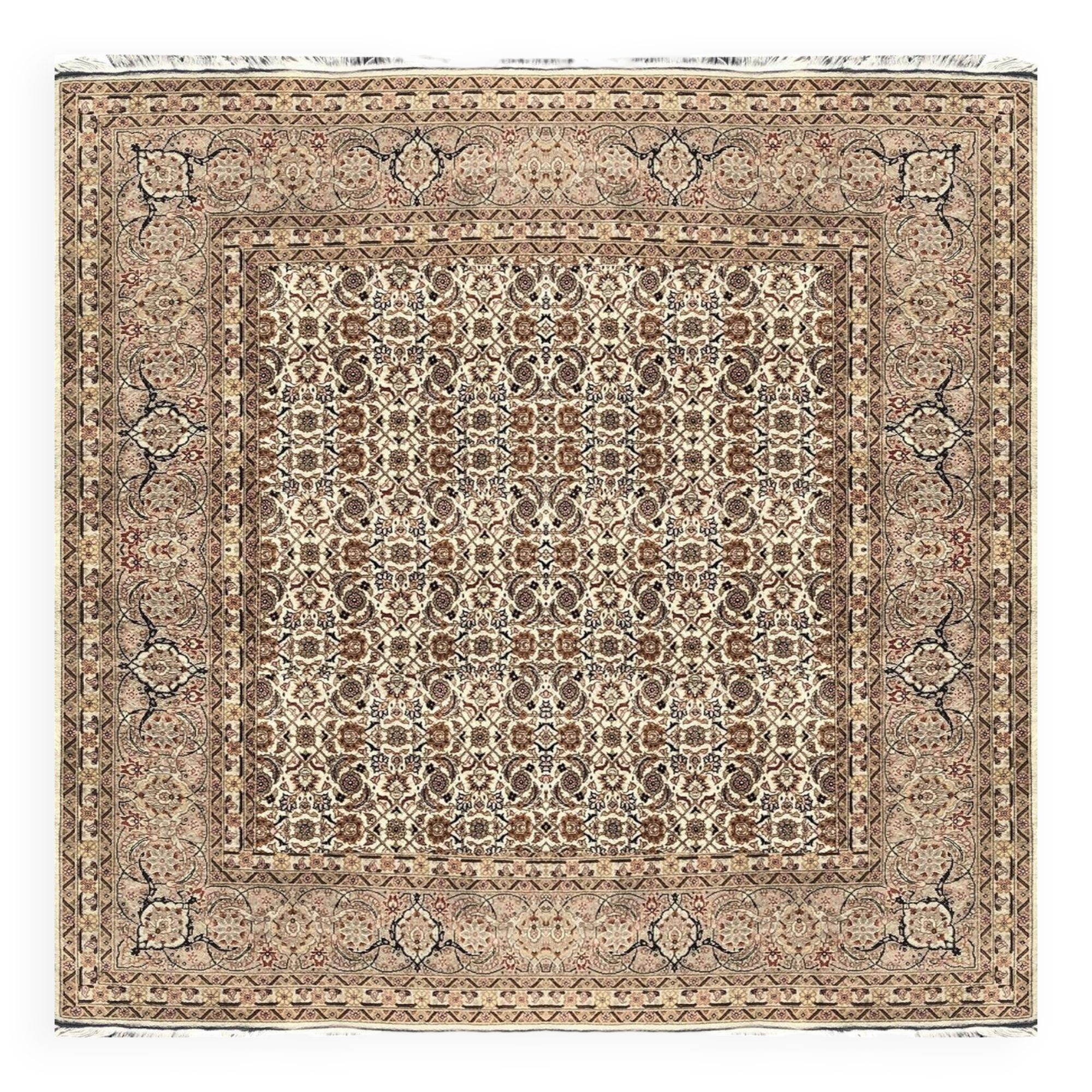 Iranian Tabriz oriental rug Wool and silk. Handmade: 2.00 X 2.00 meters