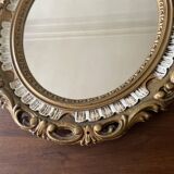 Miroir ovale résine dorée kitsch des années 70