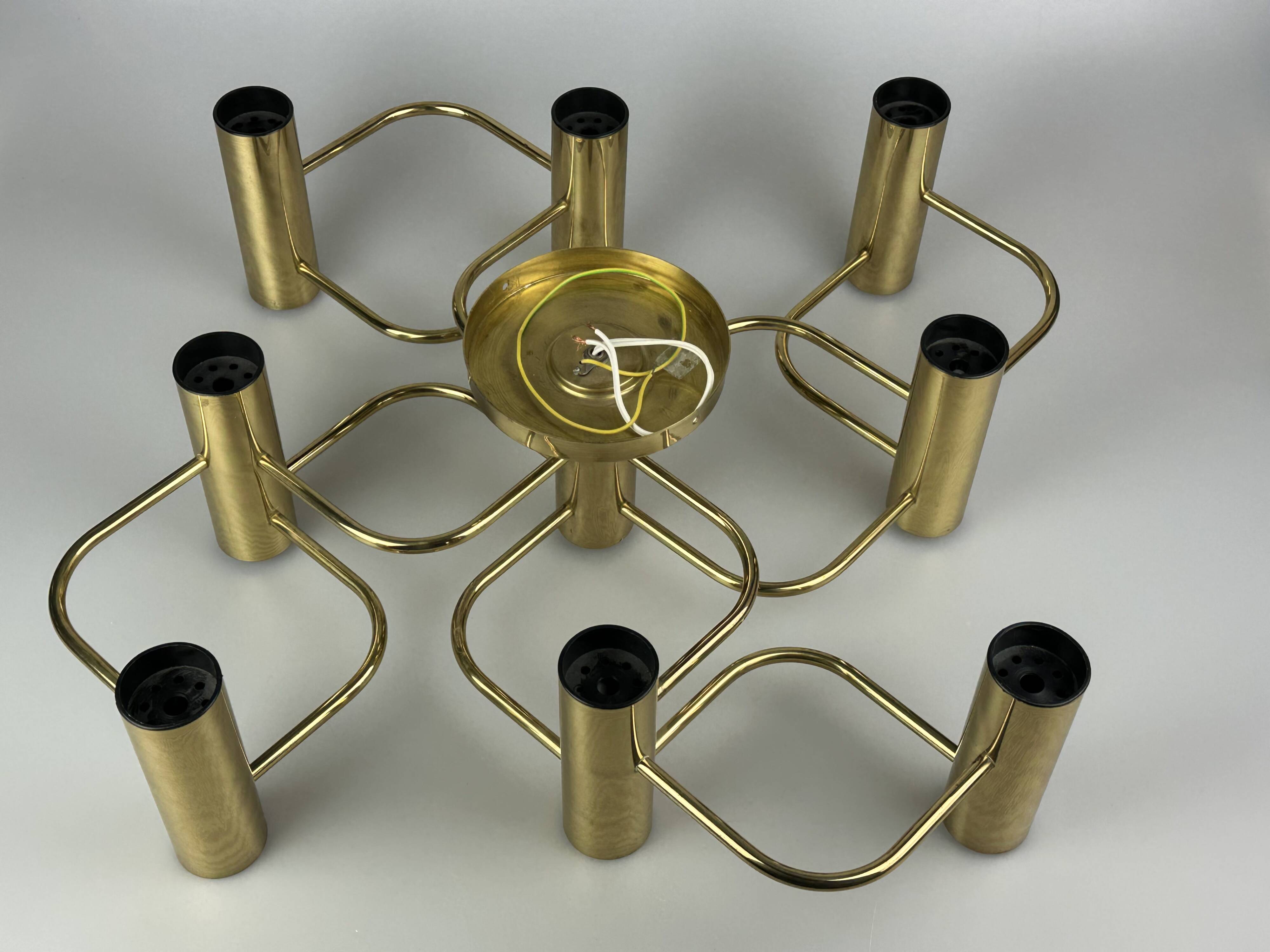 60s 70s 9-bulb ceiling lamp from Leola Leuchten Germany in brass