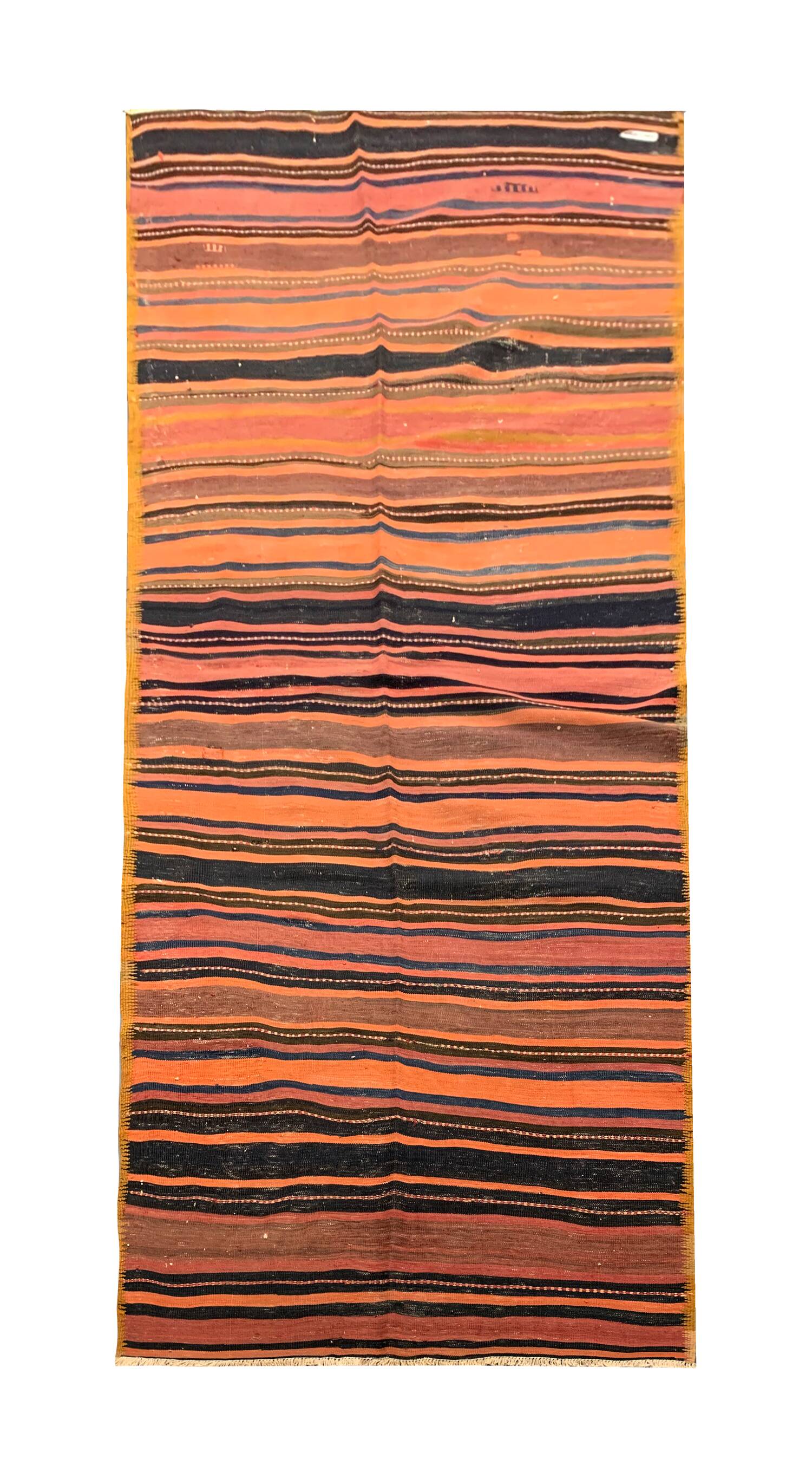 1960s Anatolian Kilim Runner, Striped Handwoven Wool Rug 125 x 363 cm