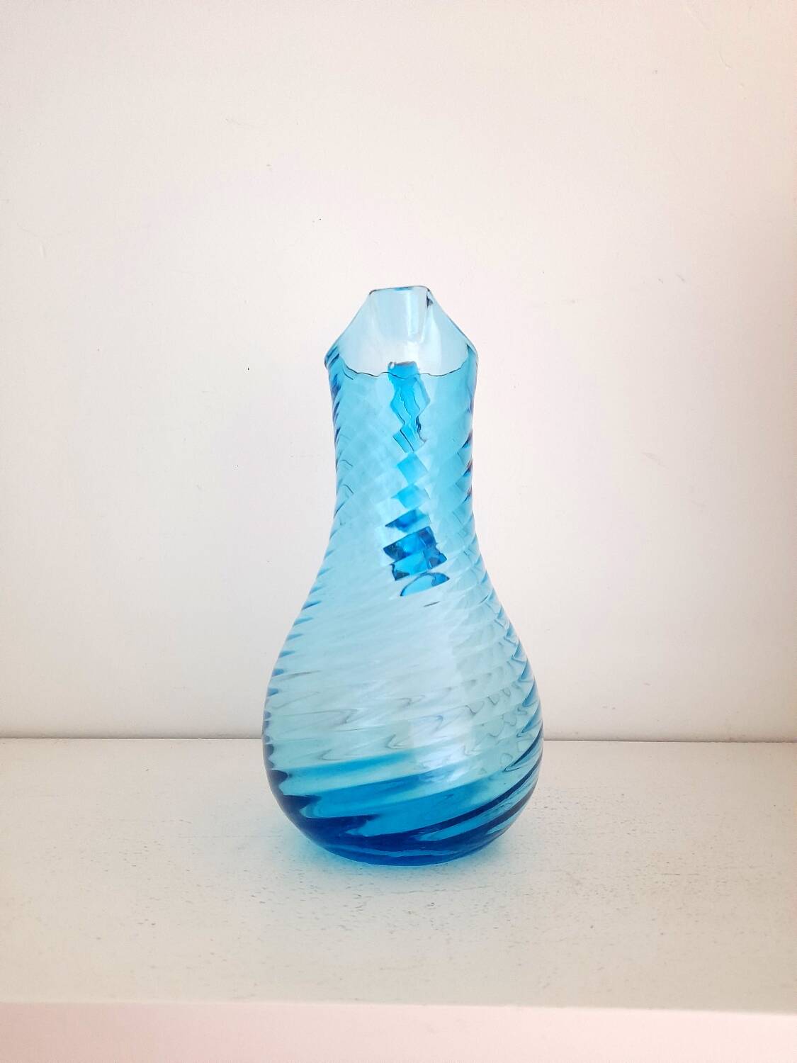 Blue Twisted Glass Pitcher