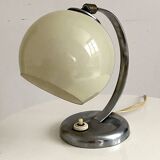 Art Deco chrome and beige opaline table lamp