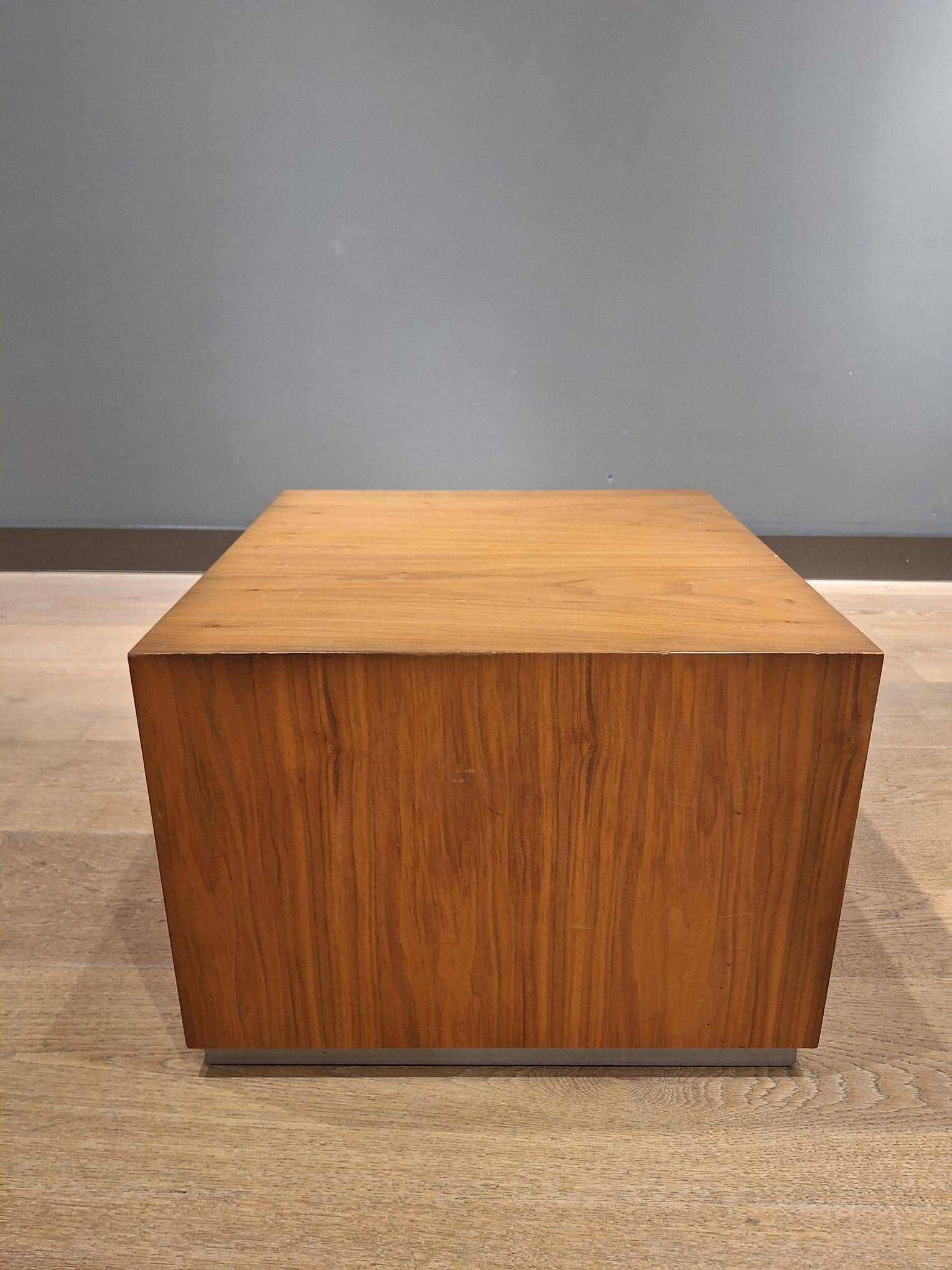 Set of two modernist cubes / side tables or stools in walnut.